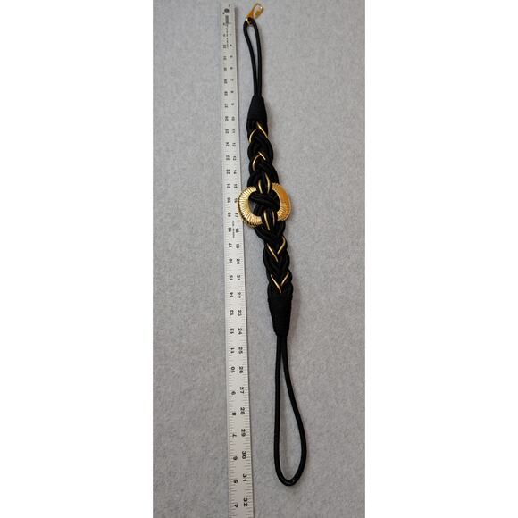 Vintage Leather Shop Womens Black Belt Woven Braided Rope Gold Hardward Stretch - Picture 5 of 8